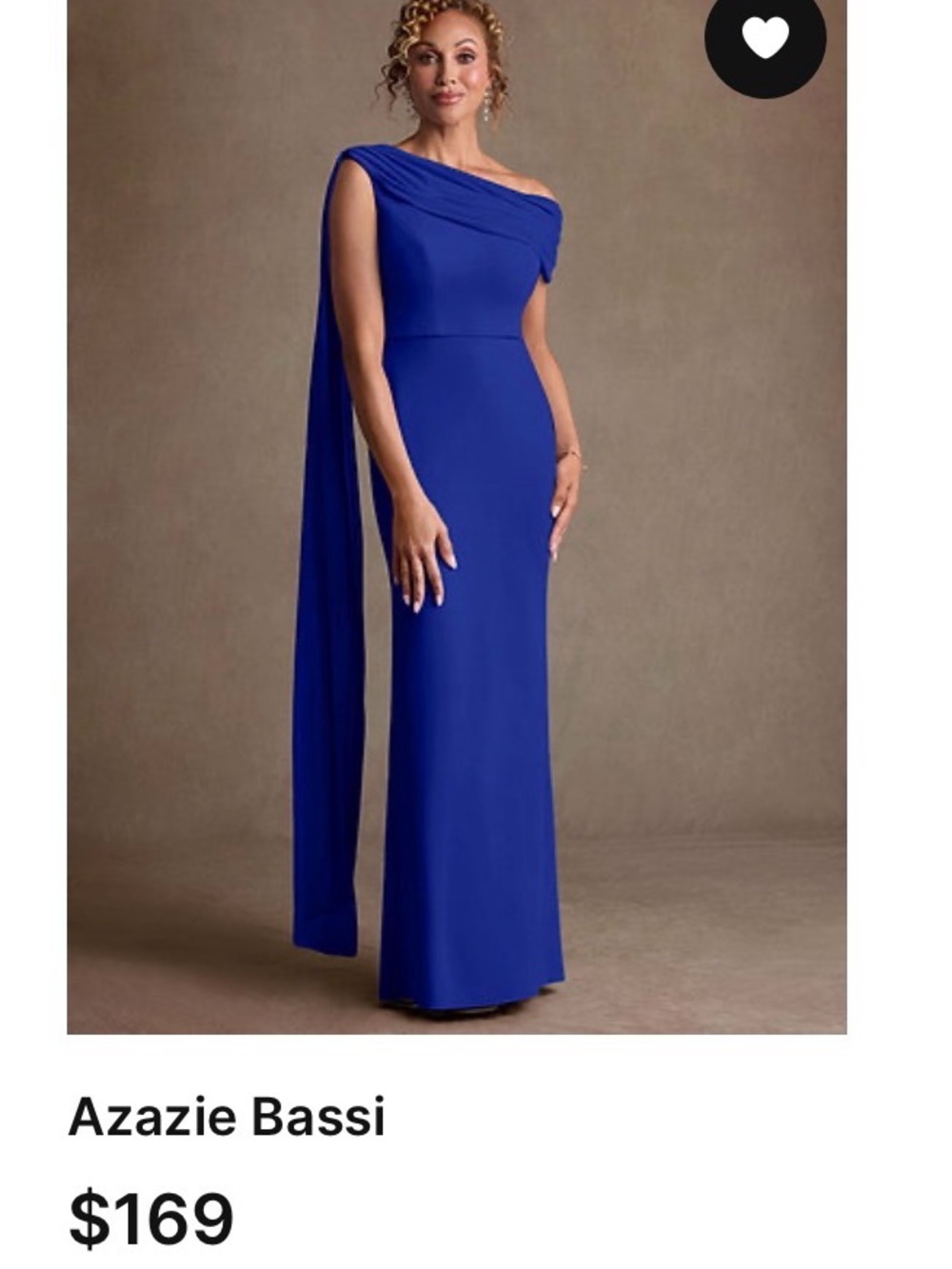 Azazie One-Shoulder Gown in Royal Blue with Draped Sash